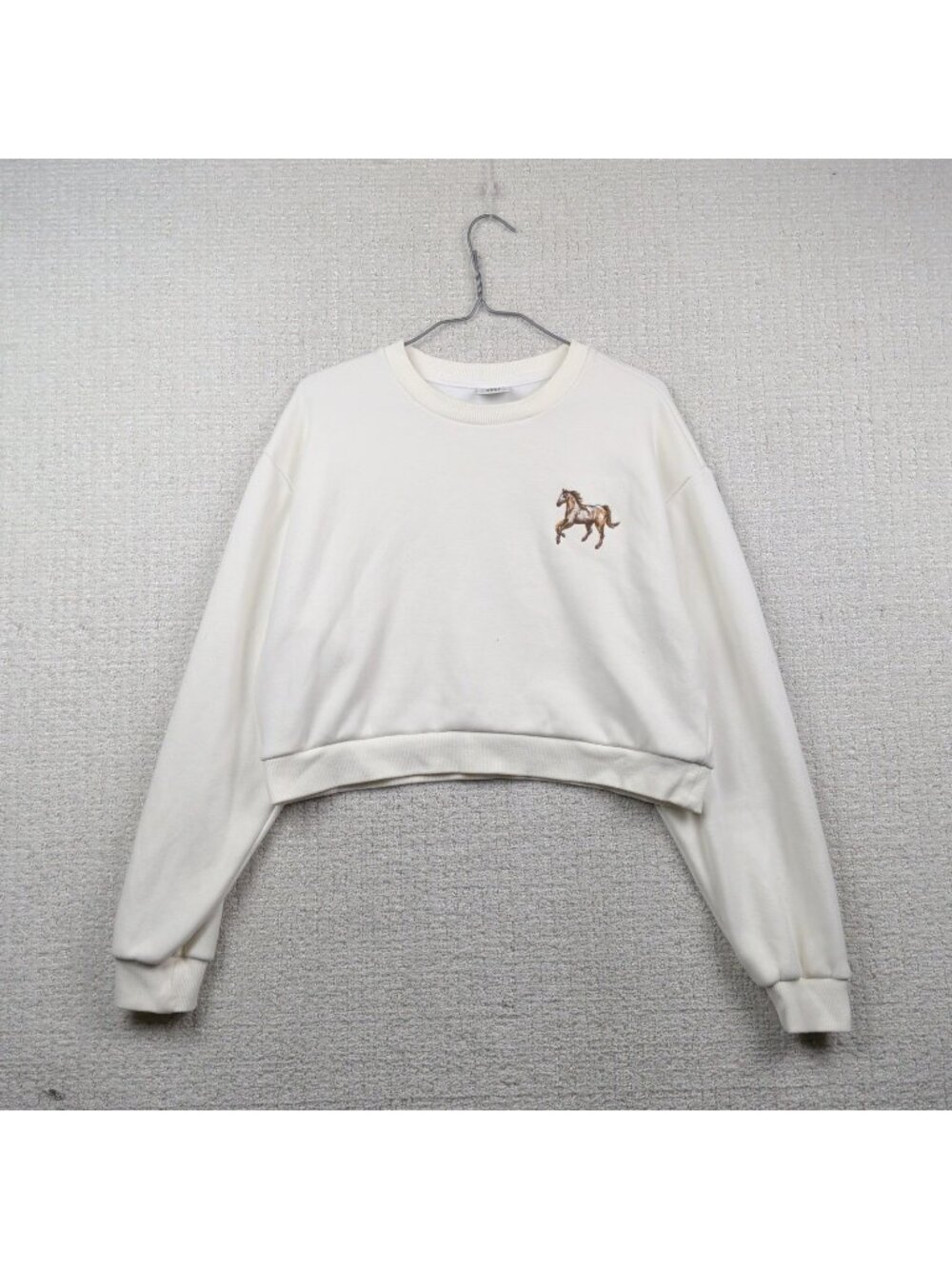 Aritzia Sunday Best White Cropped Sweatshirt Embroidered Horse Preeppy Wom Sz M